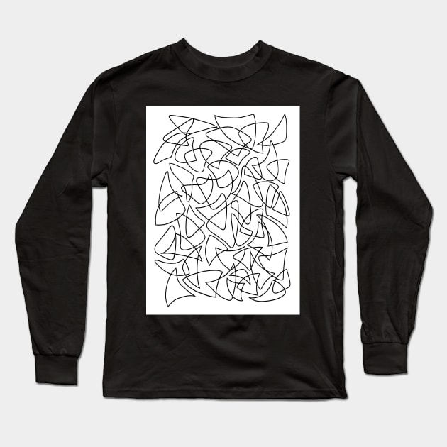 Abstract Overlapping Shapes, Drawing, Black on White Long Sleeve T-Shirt by Velvet Earth